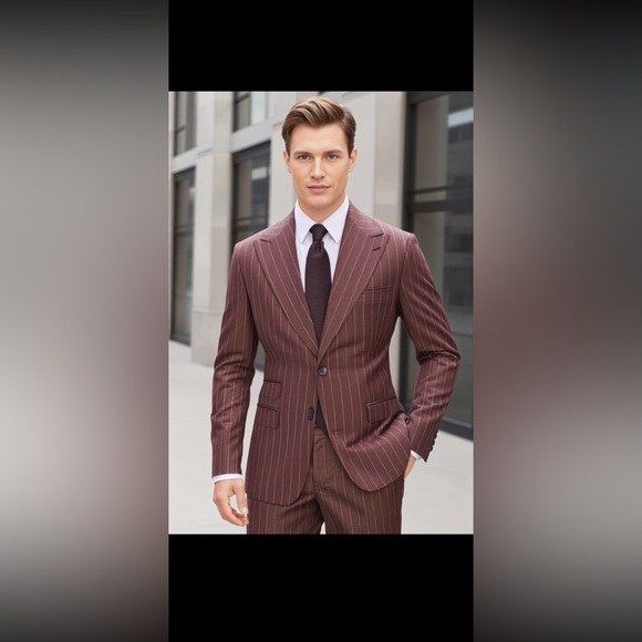 Brown pinstripe single breasted super 150 cerruti wool suit-made in Italy - Picture 1 of 4